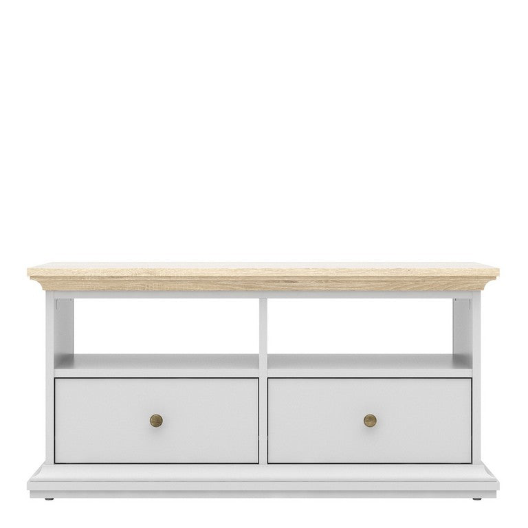 Paris TV Unit - 2 Drawers 2 Shelves in White and Oak.