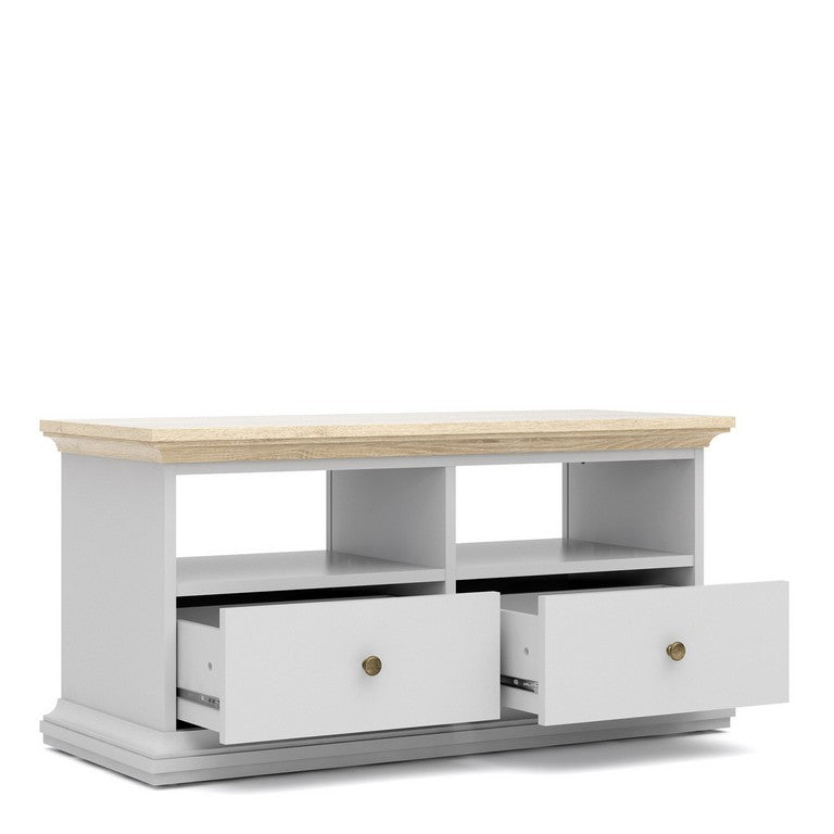 Paris TV Unit - 2 Drawers 2 Shelves in White and Oak.