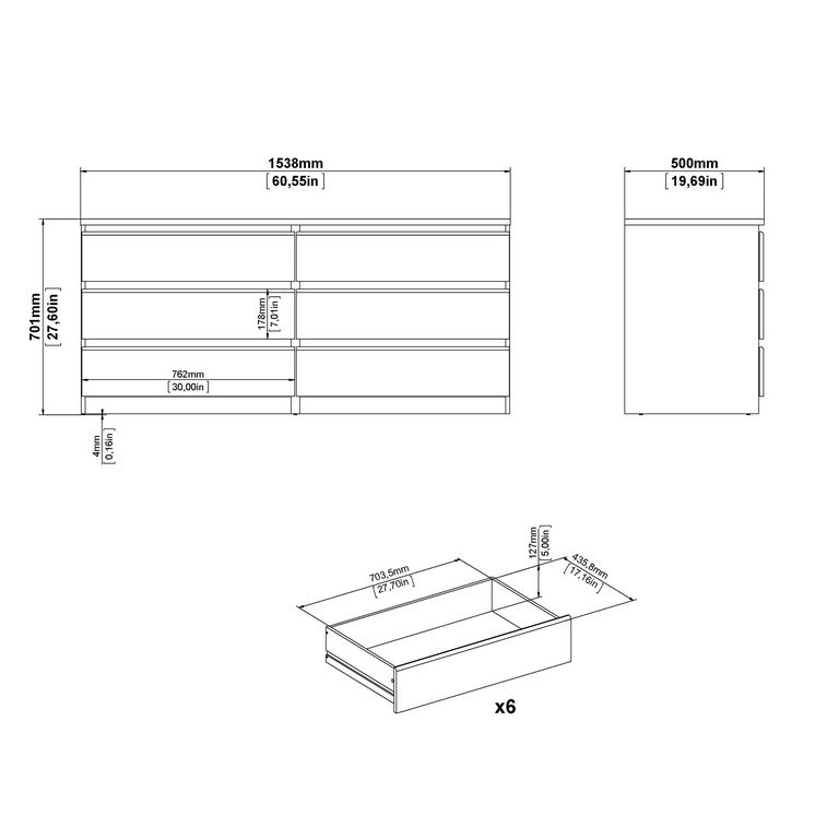 Naia Wide Chest of 6 Drawers (3+3).