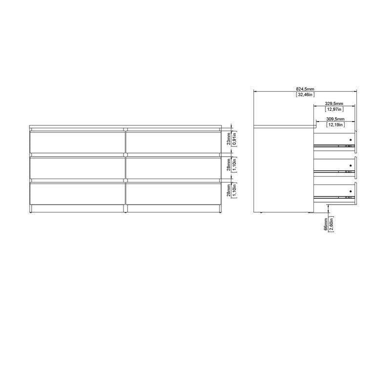 Naia Wide Chest of 6 Drawers (3+3).