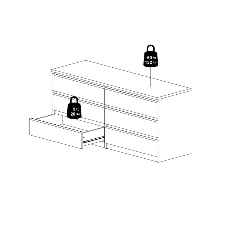 Naia Wide Chest of 6 Drawers (3+3).