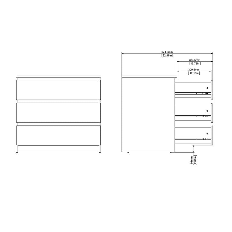 Naia Chest of 3 Drawers in Black Matt.