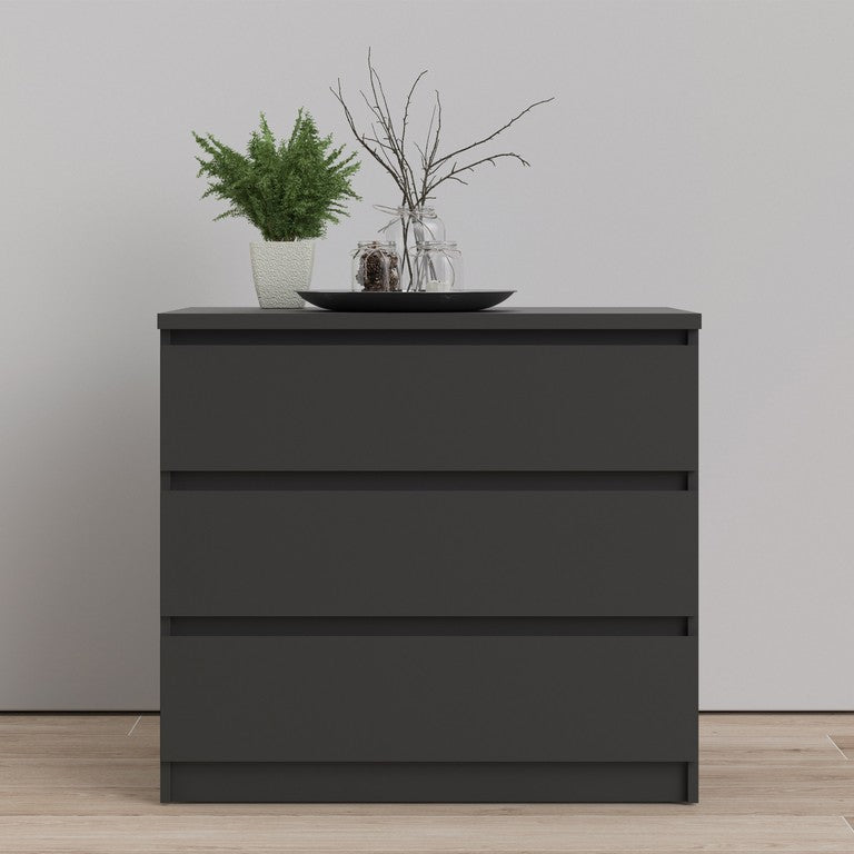 Naia Chest of 3 Drawers in Black Matt.