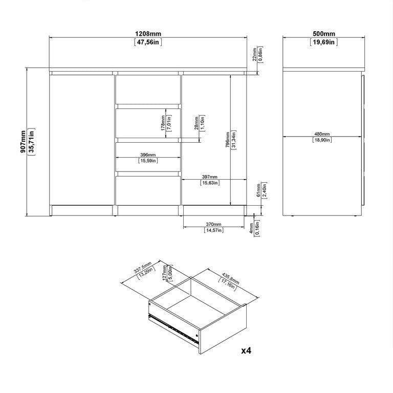 Naia Sideboard - 4 Drawers 2 Doors.