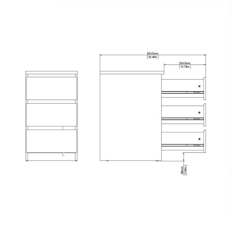 Naia Bedside - 3 Drawers.