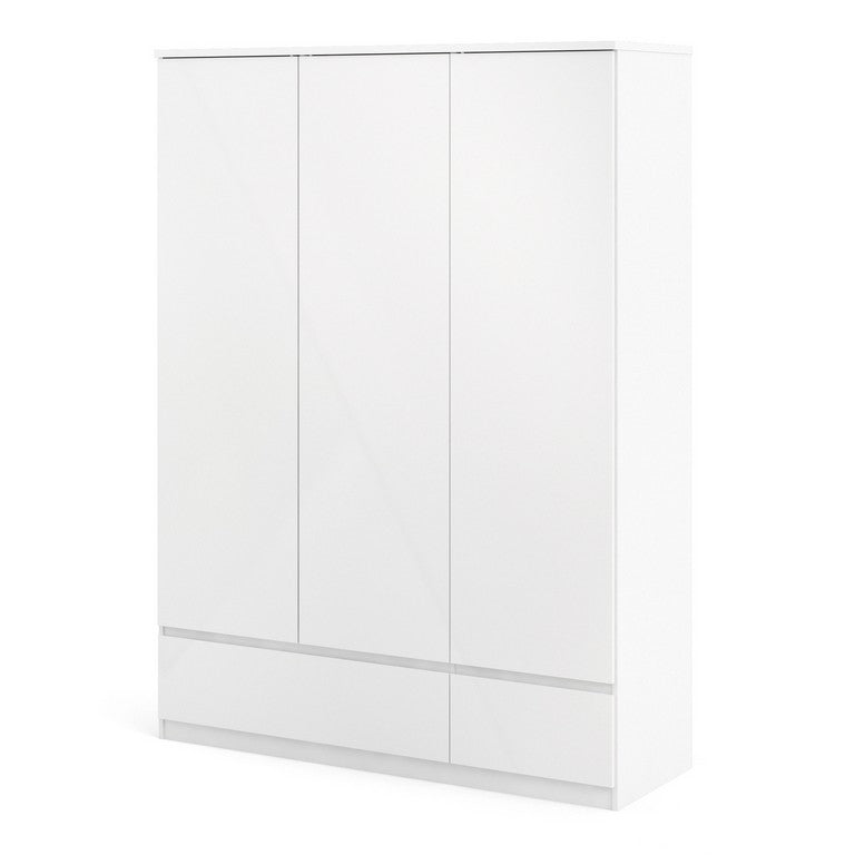 Naia Wardrobe with 3 doors + 2 drawers in White High Gloss