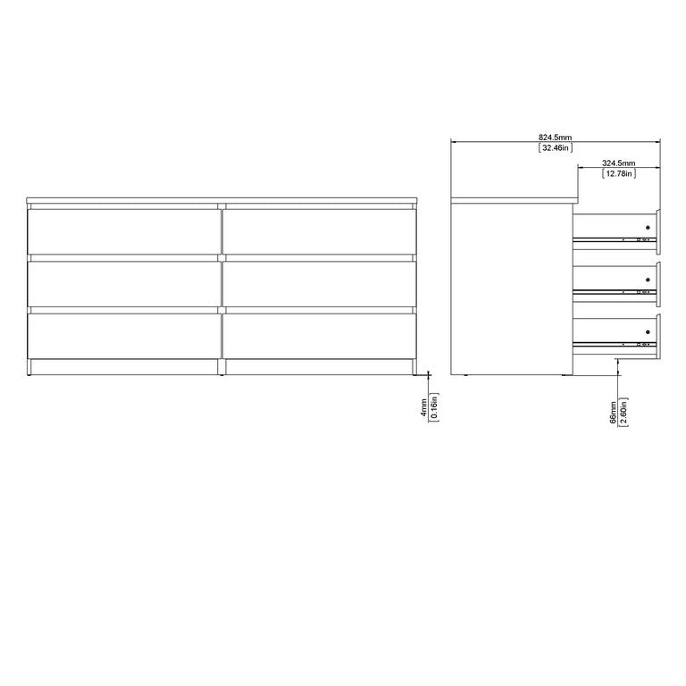 Naia Wide Chest of 6 Drawers (3+3).