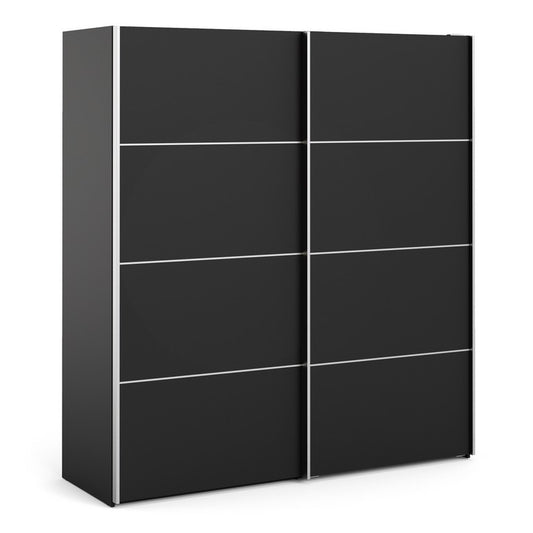 Verona Sliding Wardrobe 180cm in Black Matt with Doors with Shelves