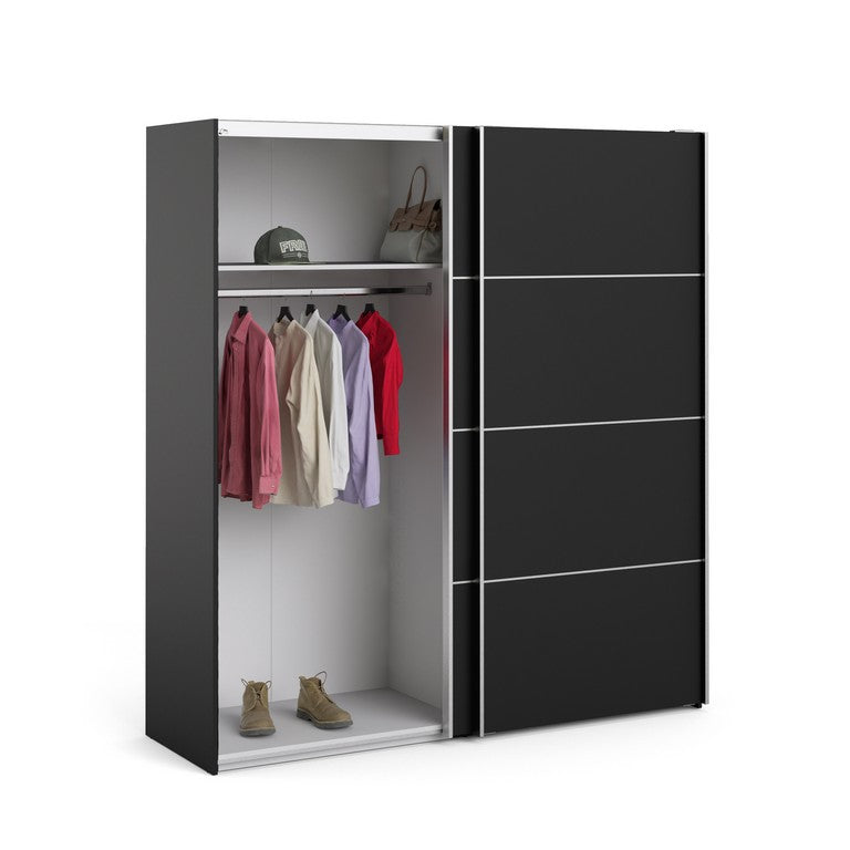 Verona Sliding Wardrobe 180cm in Black Matt with Doors with Shelves