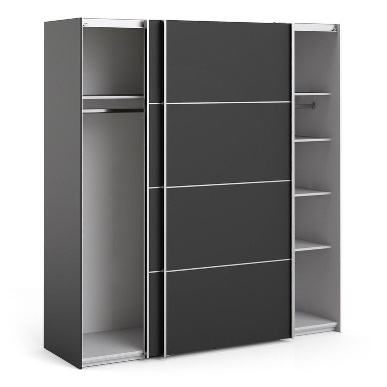 Verona Sliding Wardrobe 180cm in Black Matt with Doors with Shelves