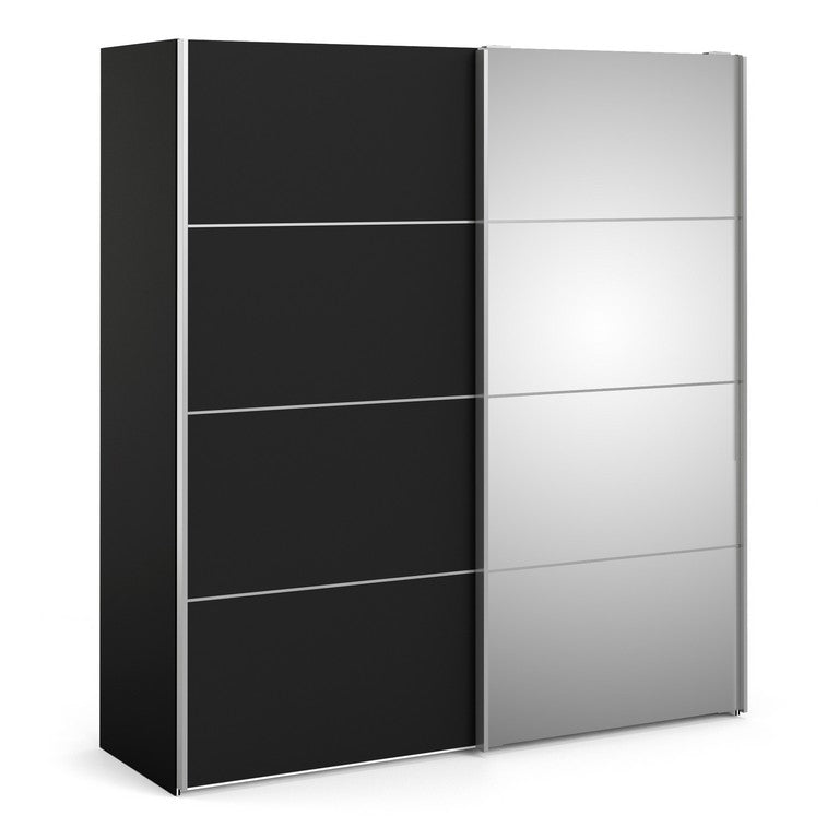 Verona Sliding Wardrobe 180cm in Black Matt with Doors with Shelves