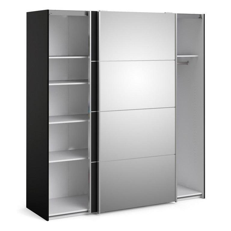 Verona Sliding Wardrobe 180cm in Black Matt with Doors with Shelves