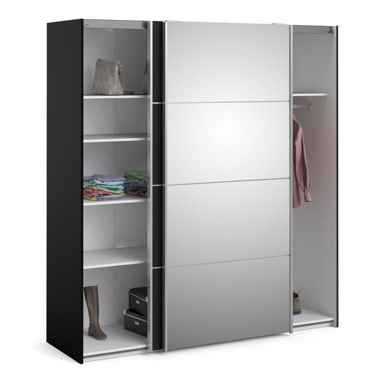 Verona Sliding Wardrobe 180cm in Black Matt with Doors with Shelves