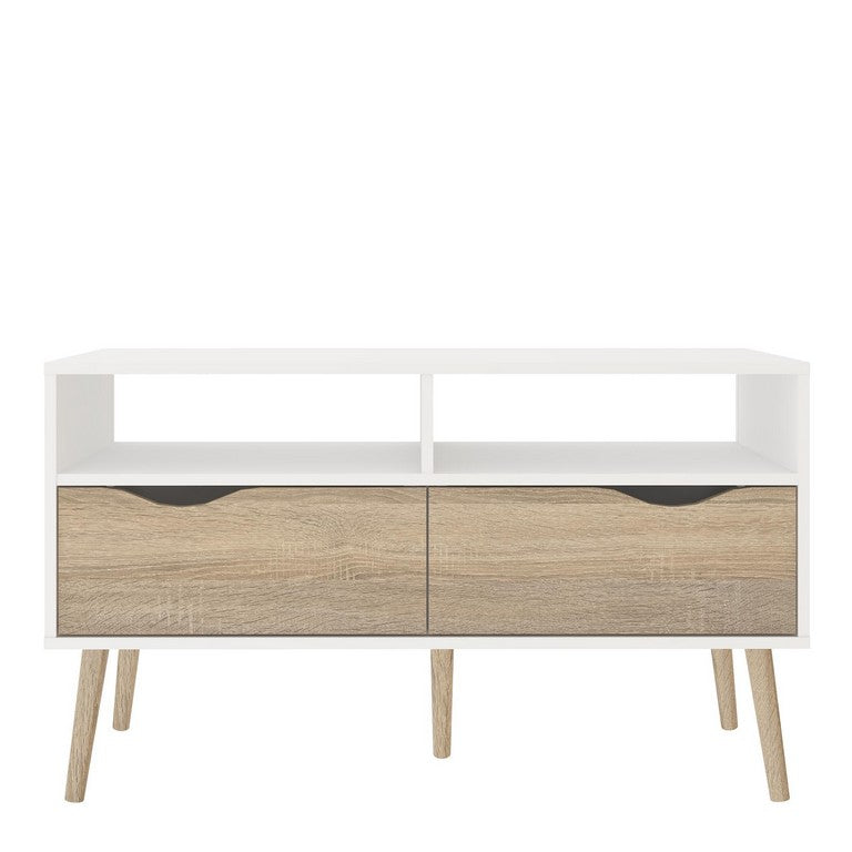 Oslo TV Unit 2 Drawers in White and Oak