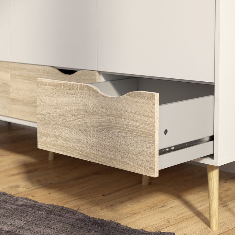 Oslo Wardrobe - 3 Doors 3 Drawers in White and Oak