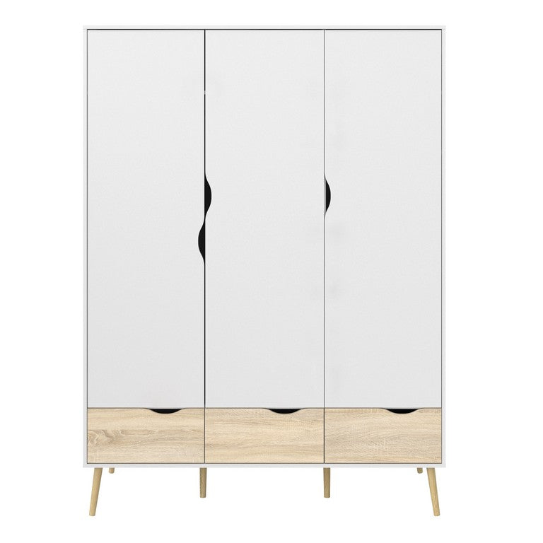 Oslo Wardrobe - 3 Doors 3 Drawers in White and Oak