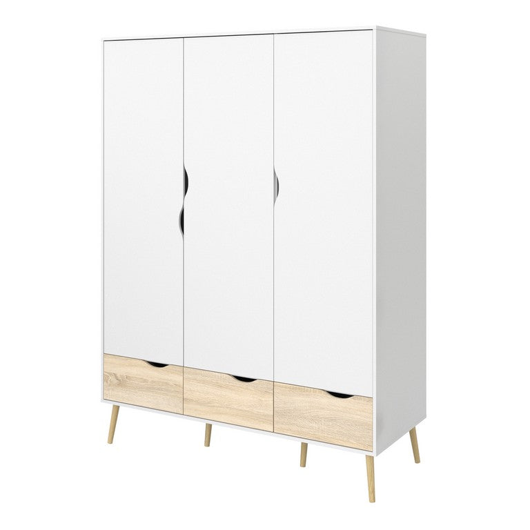 Oslo Wardrobe - 3 Doors 3 Drawers in White and Oak