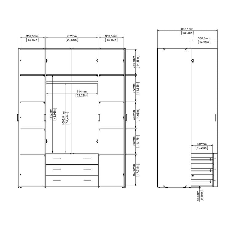 Wardrobe - 4 Doors 3 Drawers.