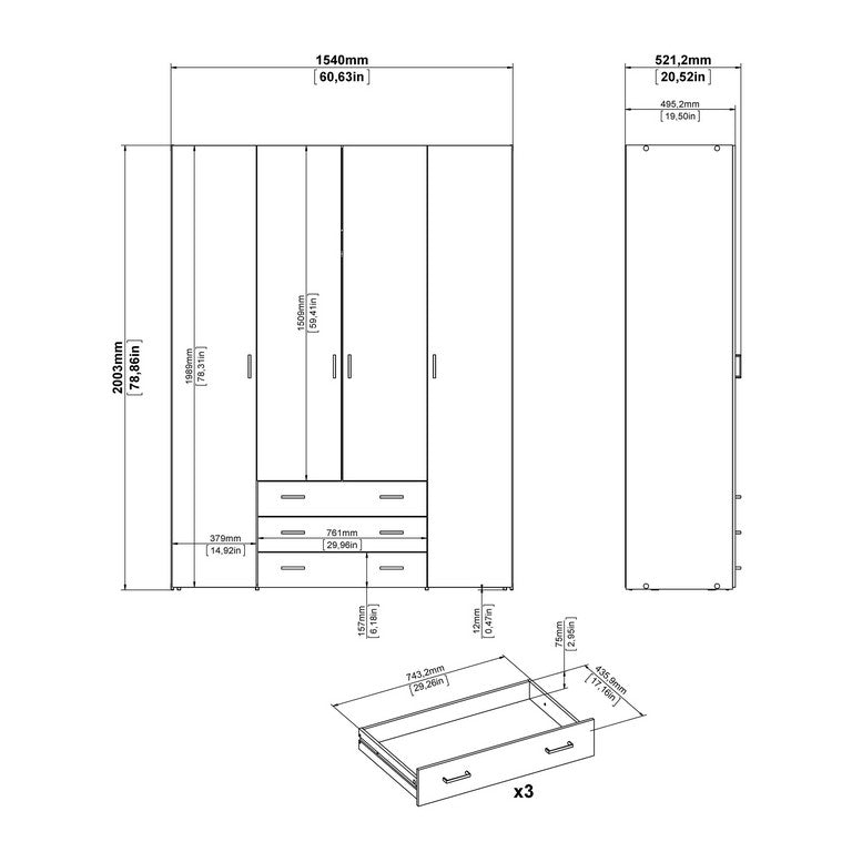 Wardrobe - 4 Doors 3 Drawers.