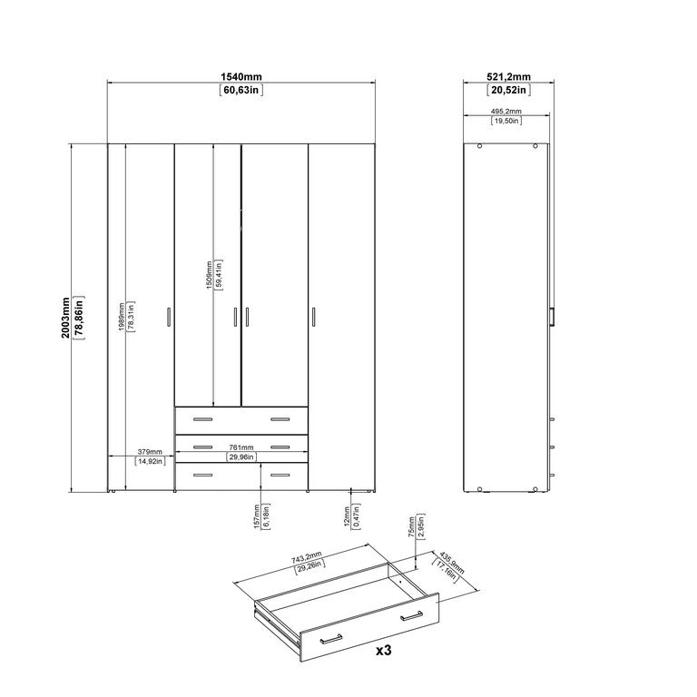 Wardrobe - 4 Doors 3 Drawers.