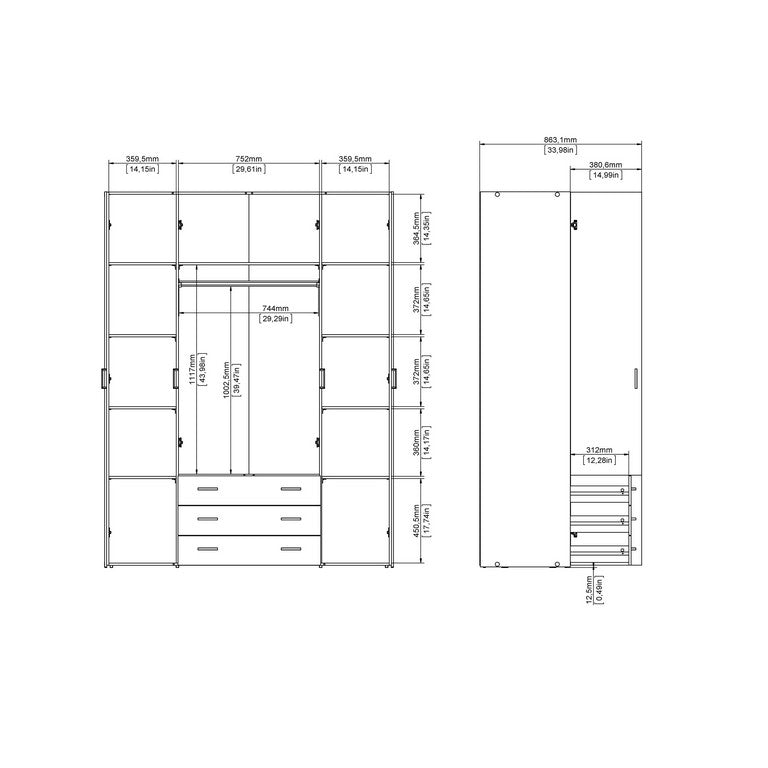 Wardrobe - 4 Doors 3 Drawers.