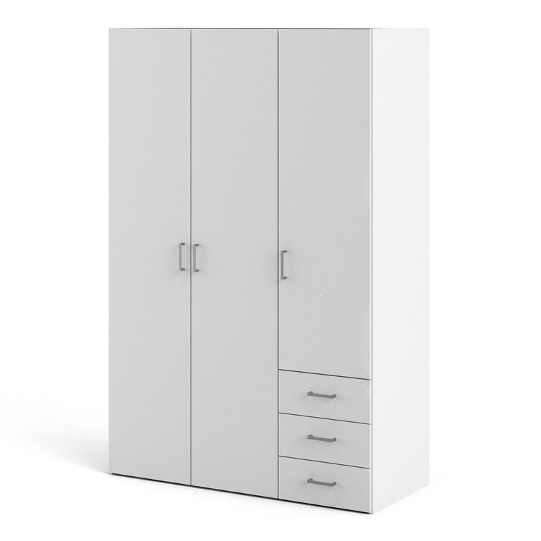 Wardrobe with 3 doors + 3 drawers (175) White.