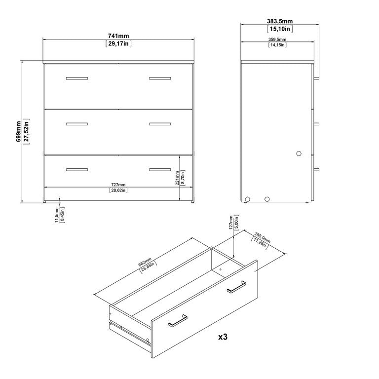 Chest of 3 Drawers.