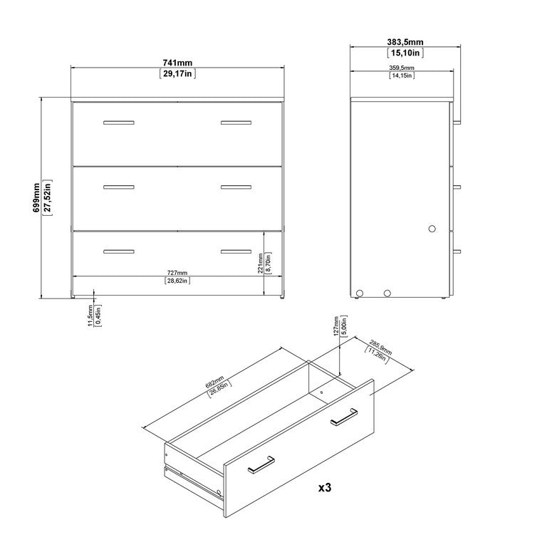 Chest of 3 Drawers.