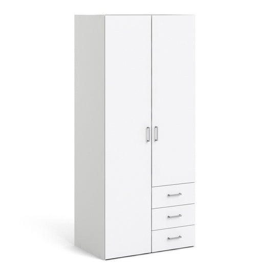 Wardrobe with 2 doors + 3 drawers (175) White.