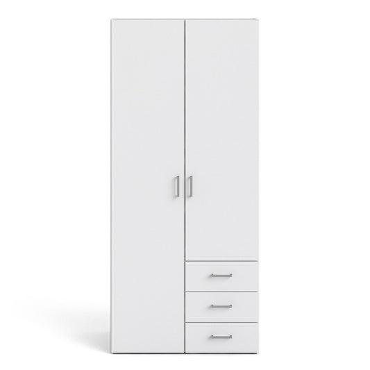 Wardrobe with 2 doors + 3 drawers (175) White.