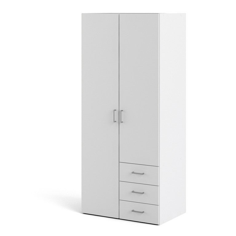 Wardrobe with 2 doors + 3 drawers (175) White.