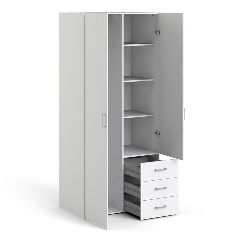 Wardrobe with 2 doors + 3 drawers (175) White.