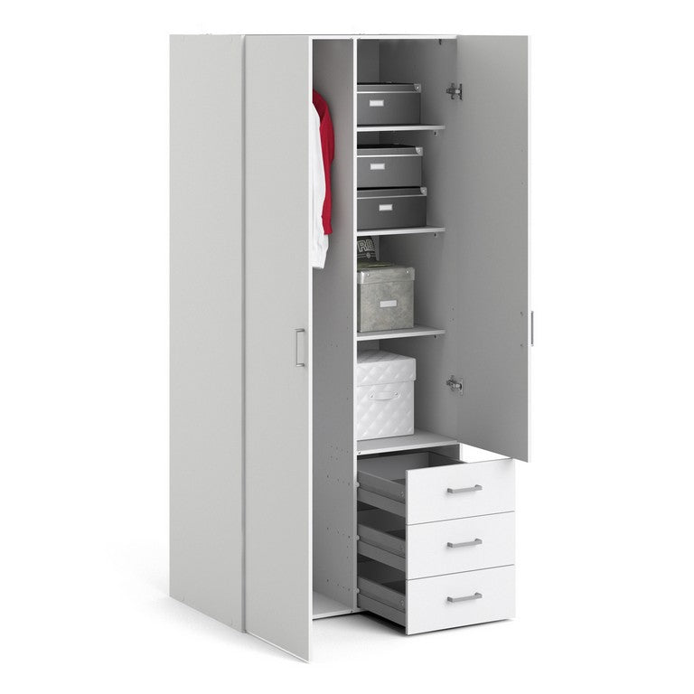 Wardrobe with 2 doors + 3 drawers (175) White.