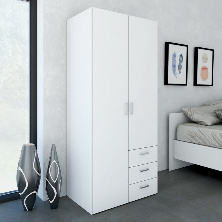 Wardrobe with 2 doors + 3 drawers (175) White.