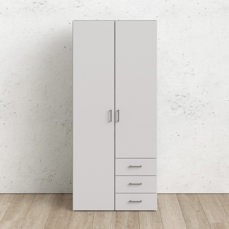 Wardrobe with 2 doors + 3 drawers (175) White.