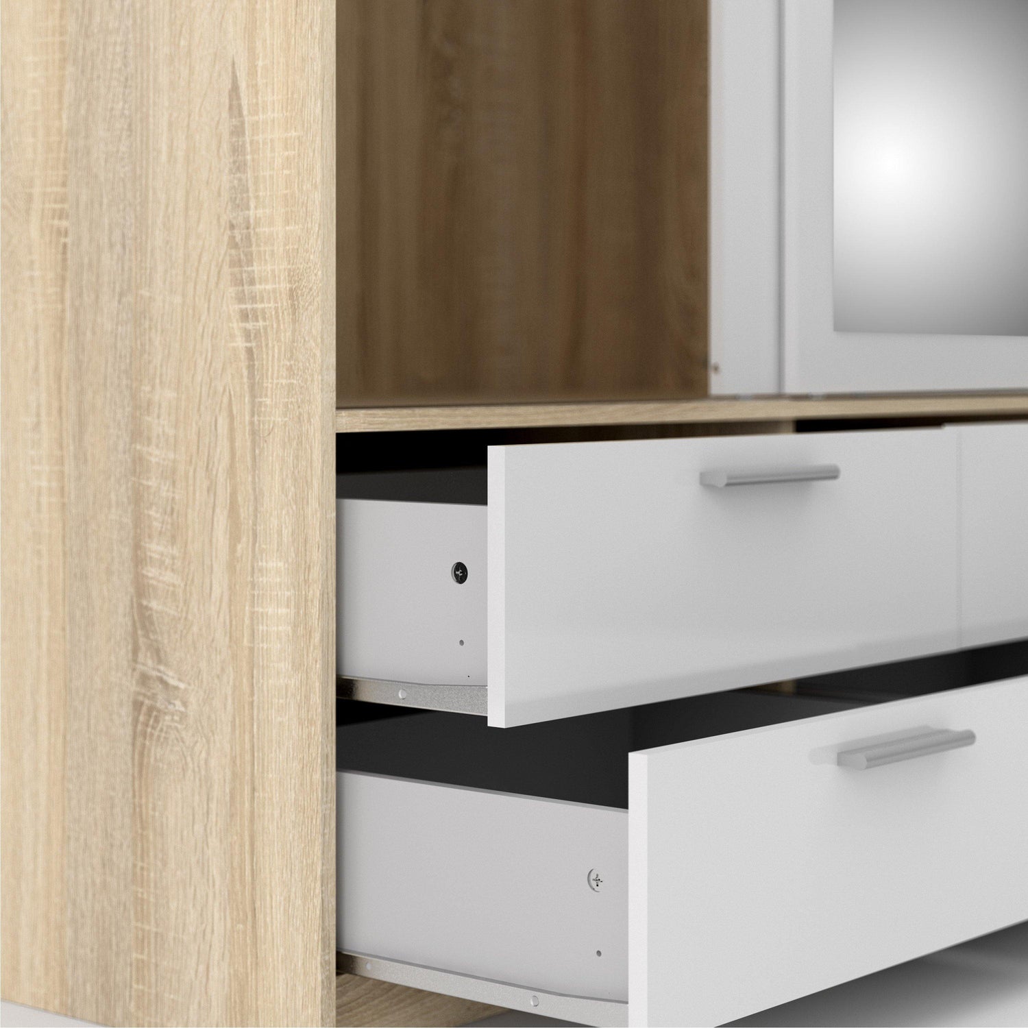 Wardrobe - 3 Doors 6 Drawers in Oak with White High Gloss - Home Utopia 