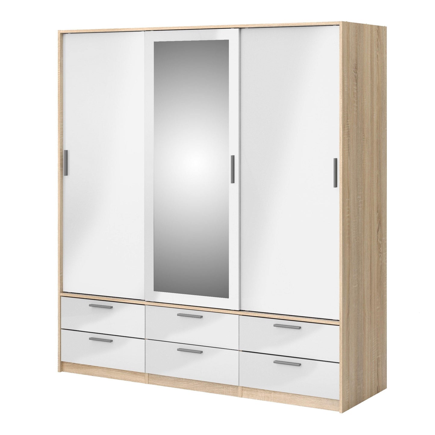 Wardrobe - 3 Doors 6 Drawers in Oak with White High Gloss - Home Utopia 