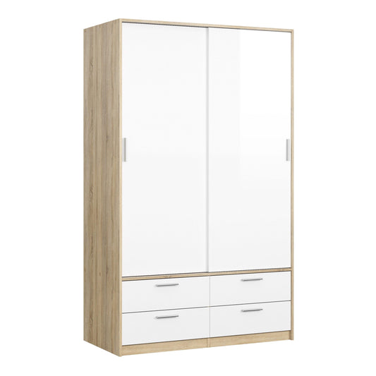 Wardrobe - 2 Doors 4 Drawers in Oak with White High Gloss - Home Utopia 