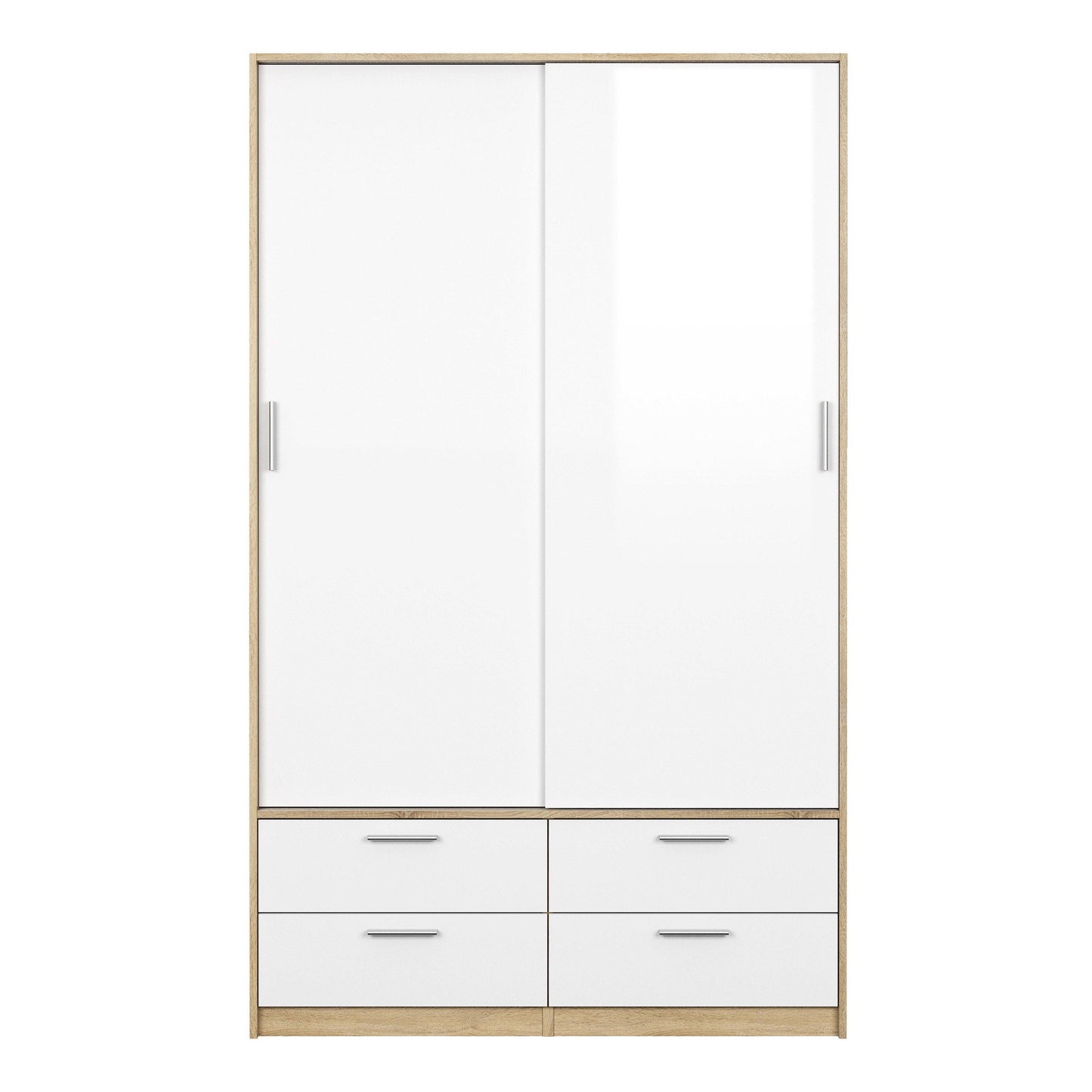 Wardrobe - 2 Doors 4 Drawers in Oak with White High Gloss - Home Utopia 