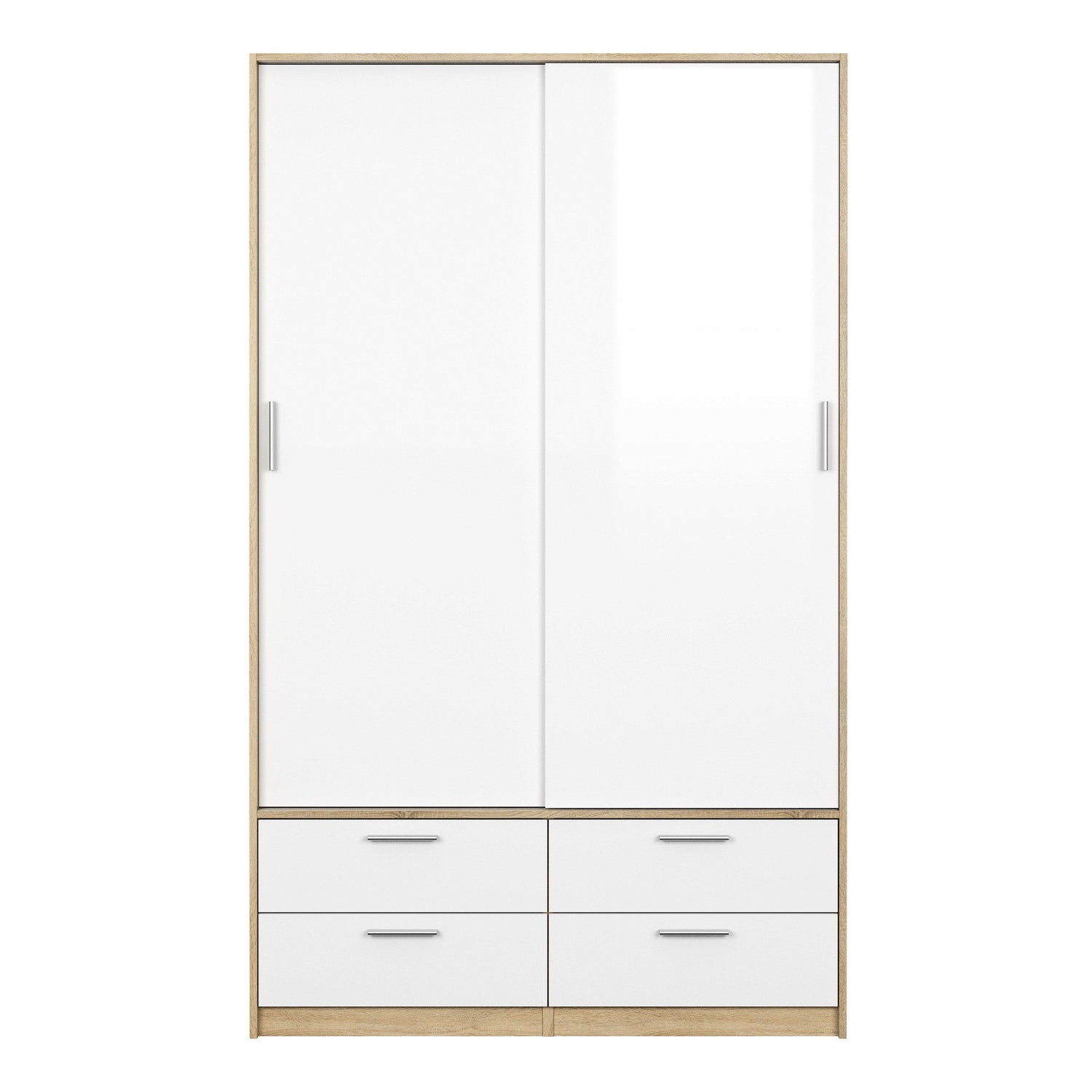 Wardrobe - 2 Doors 4 Drawers in Oak with White High Gloss - Home Utopia 