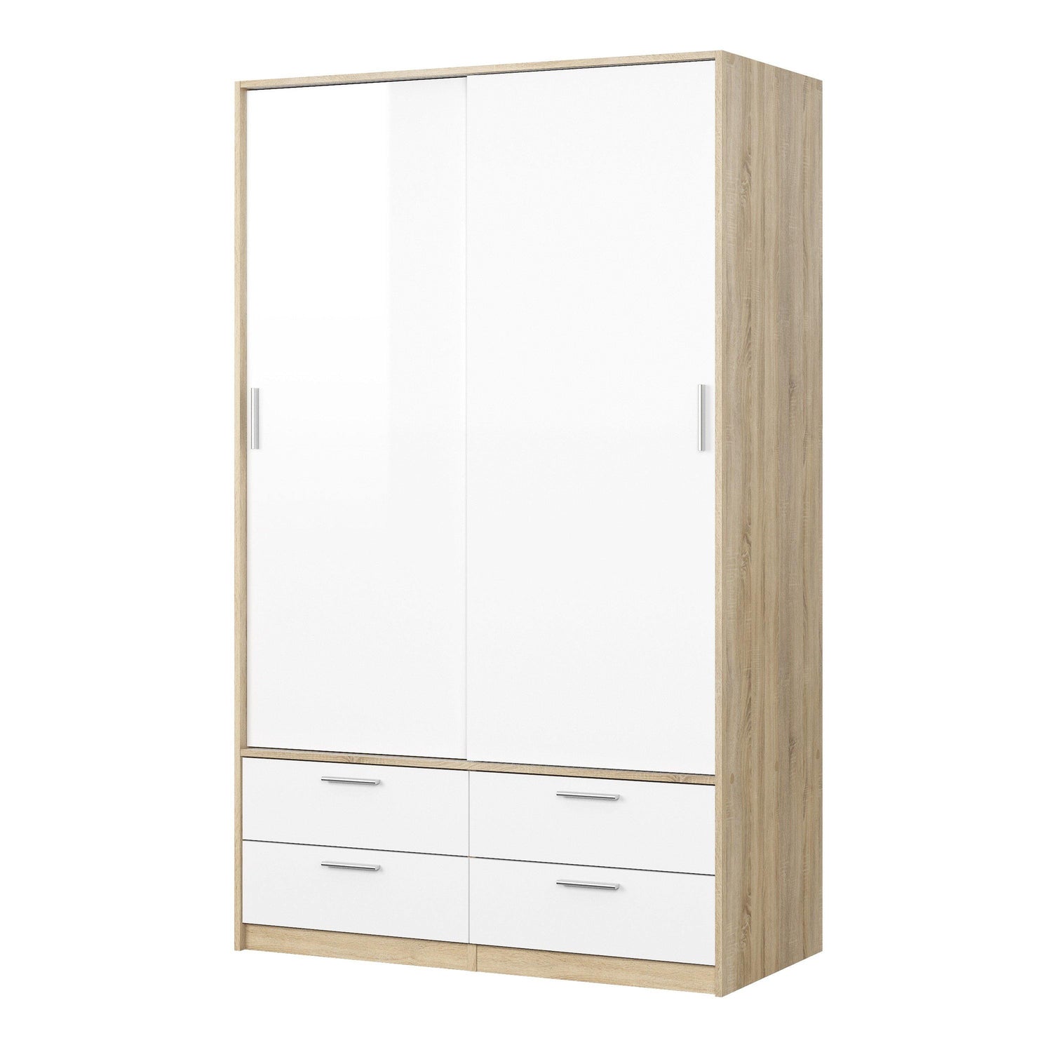 Wardrobe - 2 Doors 4 Drawers in Oak with White High Gloss - Home Utopia 