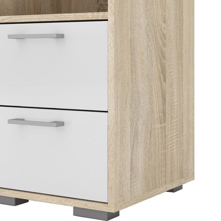 Bedside 2 Drawers in Oak with White High Gloss