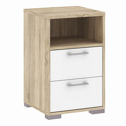 Bedside 2 Drawers in Oak with White High Gloss