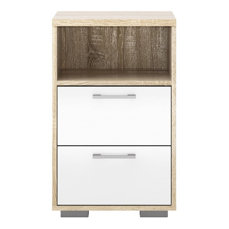 Bedside 2 Drawers in Oak with White High Gloss