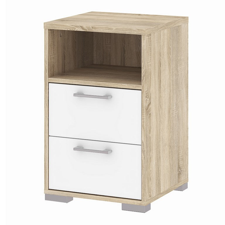 Bedside 2 Drawers in Oak with White High Gloss