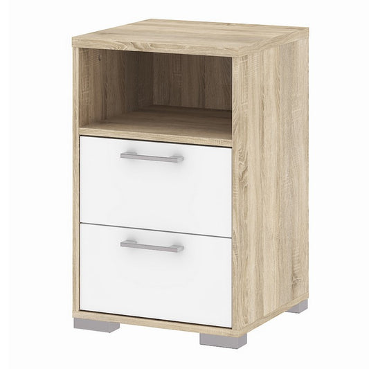 Bedside 2 Drawers in Oak with White High Gloss