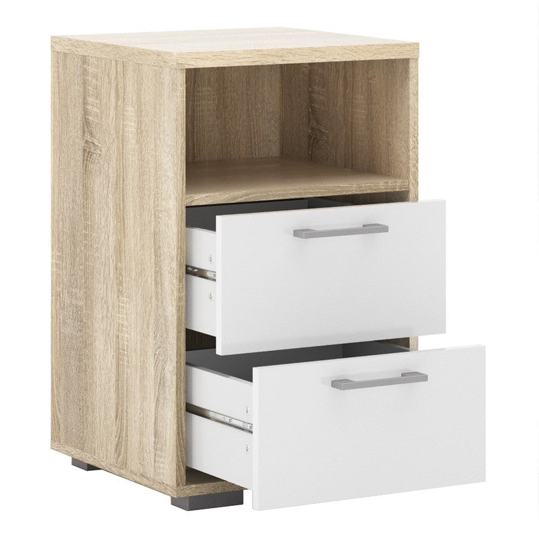 Bedside 2 Drawers in Oak with White High Gloss