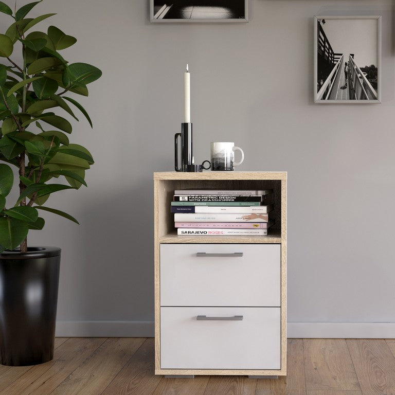 Bedside 2 Drawers in Oak with White High Gloss