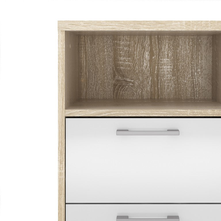 Bedside 2 Drawers in Oak with White High Gloss