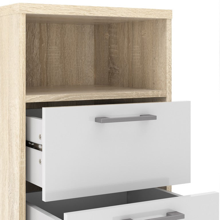 Bedside 2 Drawers in Oak with White High Gloss